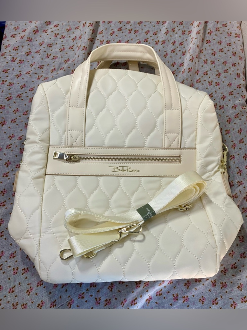 Cream Quilted Women's Backpack with Convertible Strap - B. R. Russo